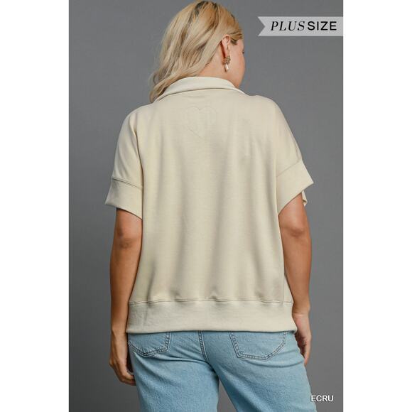 Umgee Half-Zip Short Sleeve Top - C4013 - Size Small - Picture 3 of 3